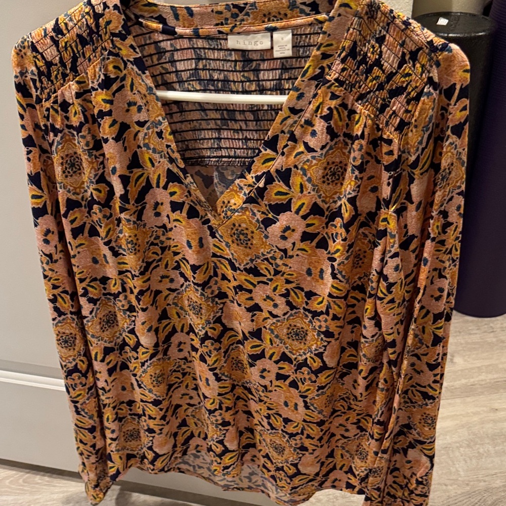 All Saints Floral V-Neck Blouse - Pink and Yellow